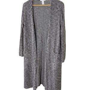 Caution To The Wind Soft Black And White Stripe Stretch Open Robe size L